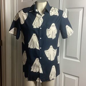 ALOHAS Navy & White Ghost Print Shirt Button‎ Up S